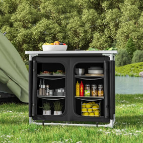 Black Folding Portable Outdoor Camping Kitchen Table Cabinet Storage BBQ Cook Station 100cm W