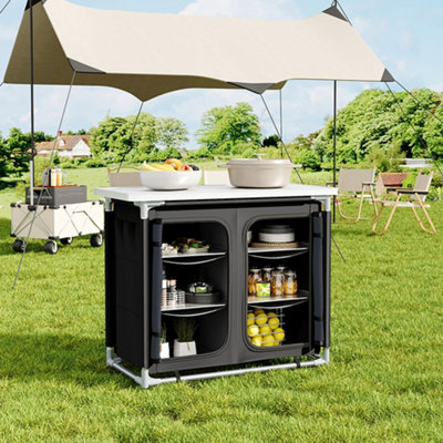Black Folding Portable Outdoor Camping Kitchen Table Cabinet