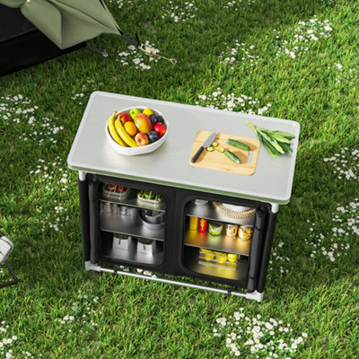 Black Folding Portable Outdoor Camping Kitchen Table Cabinet Storage BBQ Cook Station 100cm W