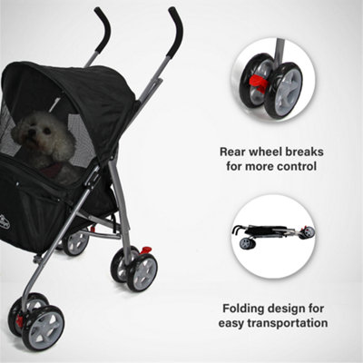 Black Folding Pushchair Pet Stroller - 7