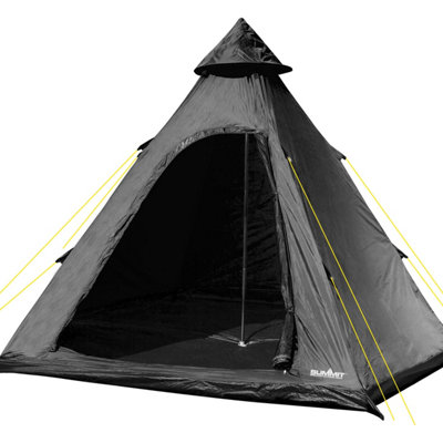 Black Four Person Tipi Tent Summit Camping Holiday Festival