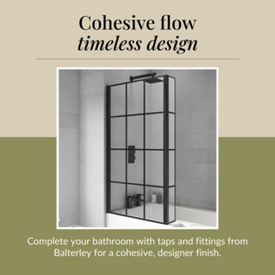 Black Frame 6mm Glass L Shaped Shower Bath Screen 1430 x 795 x 150mm - 7