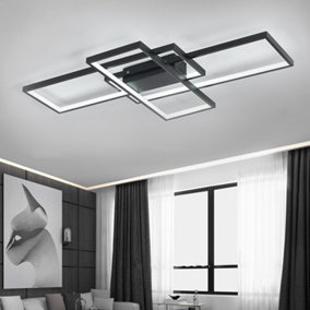 Black Frame Neutral Style Rectangular LED Semi Flush Ceiling Light Fixture 110cm Cool White