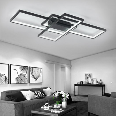 Black Frame Neutral Style Rectangular LED Semi Flush Ceiling Light Fixture 110cm Cool White