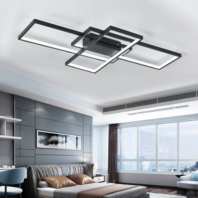Black Frame Neutral Style Rectangular LED Semi Flush Ceiling Light Fixture 90cm Cool White