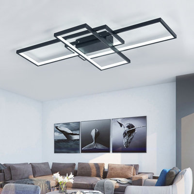 Black Frame Neutral Style Rectangular LED Semi Flush Ceiling Light Fixture 90cm Cool White