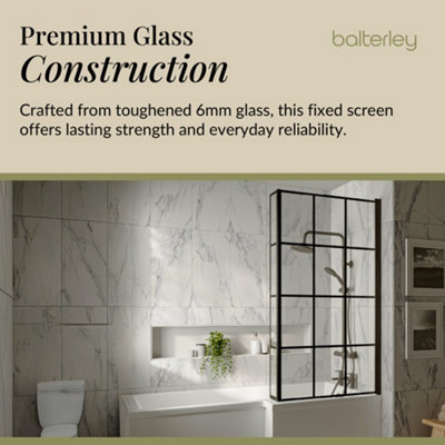 Black Framed 6mm Toughened Safety Glass Reversible L Shaped Bath Screen - 3