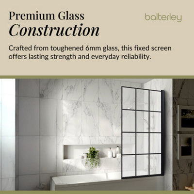 Black Framed 6mm Toughened Safety Glass Reversible Straight Bath Screen 790x1435mm - 3