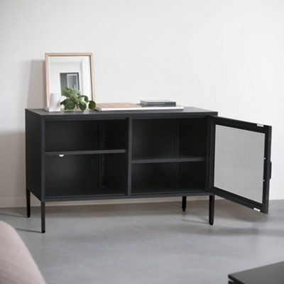 Black Freestanding Metal File Cabinet Tv Stand Side Cabinet with Open Shelves 119 x 76 cm