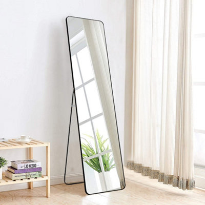 Black Freestanding or Wall Mounted Rectangular Metal Full Length Mirror W 37 cm x H 147 cm