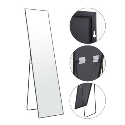 Black Full Length Framed Mirror Wall Mounted or Freestanding Rectangular Floor Mirror Dressing Mirror 37 cm x 147 cm