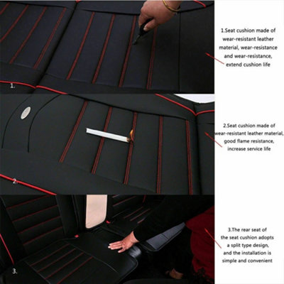Deluxe Universal PU Leather Seat Covers – Full Set, Black/Grey/Red/Green/Brown, PE Foam Padding