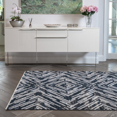 Black Geometric Abstract Modern,Natural Fibers Wool Rug For Bedroom & Living Room-240cm X 330cm