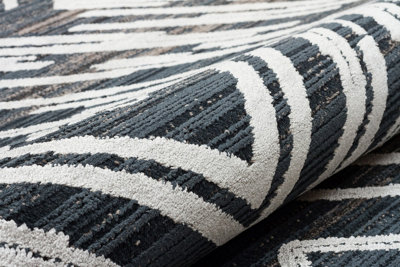 Black Geometric Abstract Modern,Natural Fibers Wool Rug For Bedroom & Living Room-240cm X 330cm