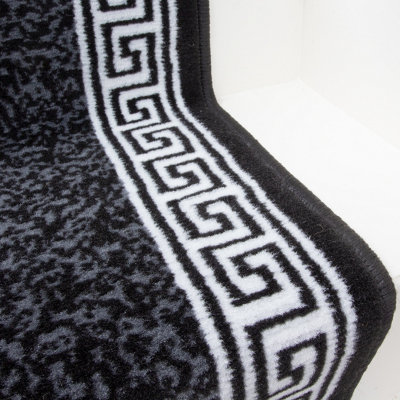 Black Geometric Bordered Cut To Measure Stair Carpet Runner 60cm Wide