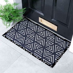 Black Geometric Triangles Indoor & Outdoor Doormat - 70x40cm