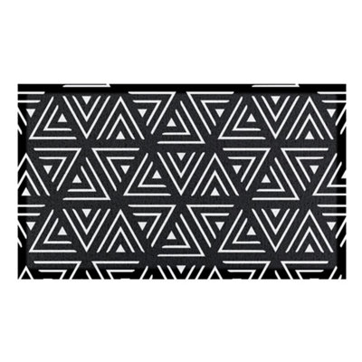 Black Geometric Triangles Indoor & Outdoor Doormat - 70x40cm