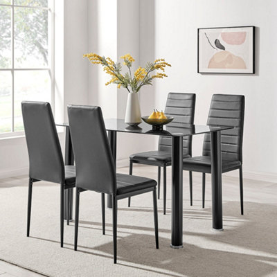 Black Glass Dining Table 120cm and  Set of 4 Chairs