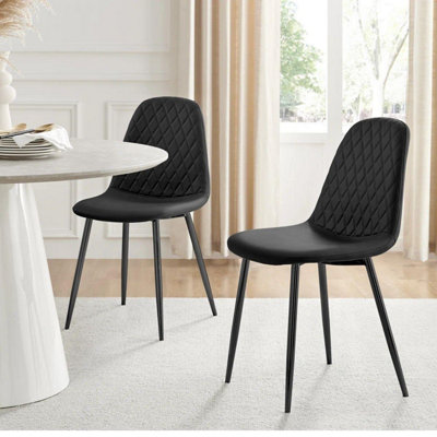 Black Glass Dining Table Set With 4 Black Faux Leather Gem Pattern ...
