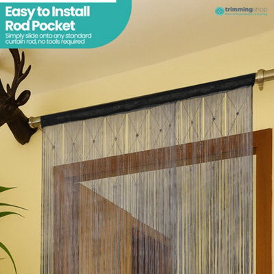 Black Glitter Beaded String Polyester Curtain, Fly Screen Room Divider ...