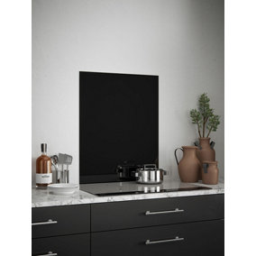 Black Gloss 6mm Glass Self-Adhesive Kitchen Splashback 600mm x 750mm Easy To Apply