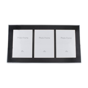 Black Gloss and Chrome Plated Metal Triple Collage Photo Frame for Wall or Table