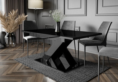 Black Gloss Dining Table Small Kitchen Extending 140 180cm X Leg 6 to 10 Seater