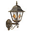 Black/Gold Cast Aluminium Outdoor Wall Light With Amber Leaded Glass