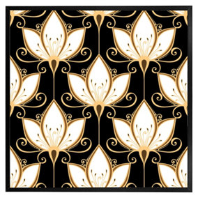 Black& gold floral pattern (Picutre Frame) / 16x16" / White