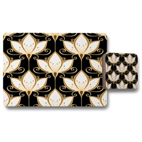 Black & Gold Floral Pattern (Placemat & Coaster Set) / Default Title