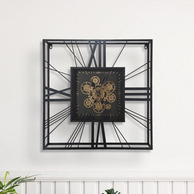 Black & Gold Metal Gear Wall Clock for Living Room Décor