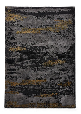 Black Gold Modern Abstract Machine Made Easy to Clean Rug for Living ...