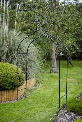 Black Gothic Metal Garden Arch Plant Rose Trellis Support - 7