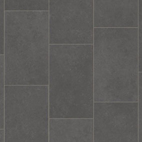 Black&Grey Anti-Slip Tile Effect Vinyl Flooring For DiningRoom LivingRoom Hallways And Kitchen Use-1m X 3m (3m²)