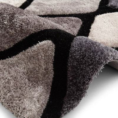 Black / Grey Handmade Modern Shaggy Easy to clean Abstract Optical/ (3D) Bedroom Dining Room And Living Room Rug -120cm X 170cm