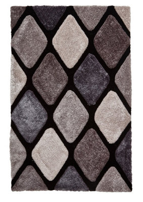 Black / Grey Handmade Modern Shaggy Easy to clean Abstract Optical/ (3D) Bedroom Dining Room And Living Room Rug -120cm X 170cm - 3