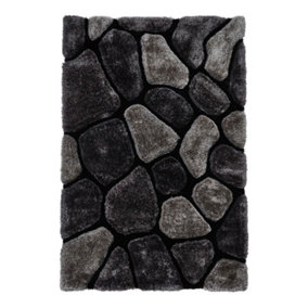 Black/Grey Handmade Modern Shaggy Easy to Clean Abstract Optical/ (3D) Rug For Dining Room Bedroom And Living Room-120cm X 170cm