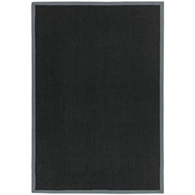 Black/Grey Natural Decorative Modern Plain Bordered Natural Fibers Rug For Living Room Bedroom & Dining Room-160cm X 230cm