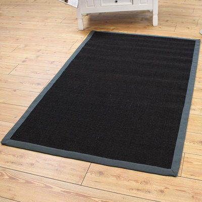 Black/Grey Natural Decorative Modern Plain Bordered Natural Fibers Rug For Living Room Bedroom & Dining Room-200cm X 300cm