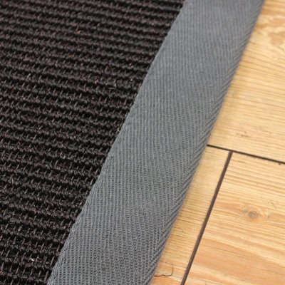 Black/Grey Natural Decorative Modern Plain Bordered Natural Fibers Rug For Living Room Bedroom & Dining Room-200cm X 300cm