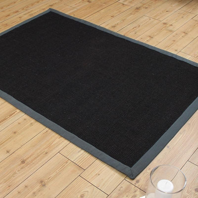 Black/Grey Natural Decorative Modern Plain Bordered Natural Fibers Rug For Living Room Bedroom & Dining Room-200cm X 300cm