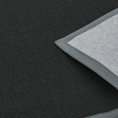 Black/Grey Natural Decorative Modern Plain Bordered Natural Fibers Rug For Living Room Bedroom & Dining Room-200cm X 300cm