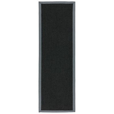 Black/Grey Natural Decorative Modern Plain Bordered Natural Fibers Rug For Living Room Bedroom & Dining Room-200cm X 300cm
