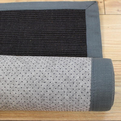 Black/Grey Natural Decorative Modern Plain Bordered Natural Fibers Rug For Living Room Bedroom & Dining Room-68 X 240cm (Runner)
