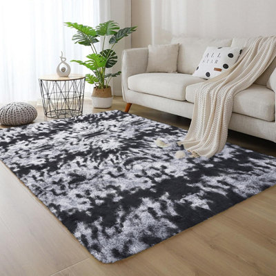 Black Grey Rugs Living Room Bedroom Area Rug Non Slip Floor Carpets 120x170 cm