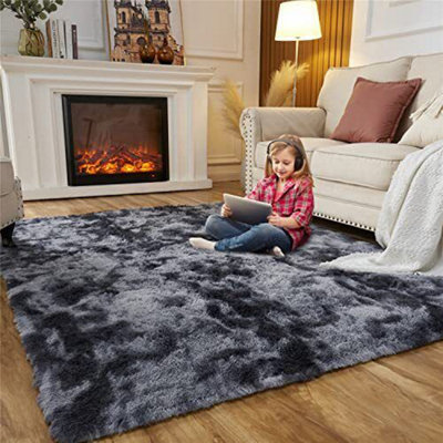 Black Grey Rugs Living Room Bedroom Area Rug Non Slip Floor Carpets 120x170 cm