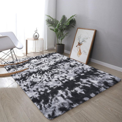 Black Grey Rugs Living Room Bedroom Area Rug Non Slip Floor Carpets 120x170 cm