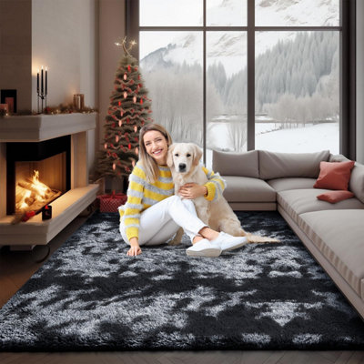 Black Grey Rugs Living Room Bedroom Area Rug Non Slip Floor Carpets 120x170 cm