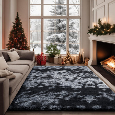 Black Grey Rugs Living Room Bedroom Area Rug Non Slip Floor Carpets 120x170 cm