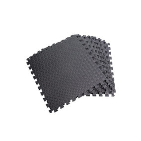 Black Gym Flooring Puzzle Mat Interlocking EVA Floor Tiles Non slip Rubber Cushion For Home Workout Yoga Matting, 60x60x1.1cm 4pcs